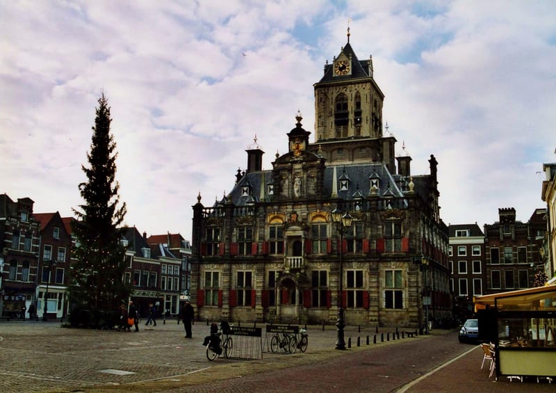 Historic canal street and townscape in Delft