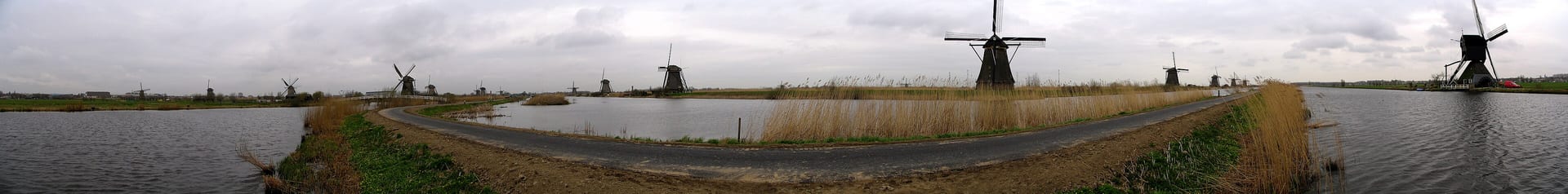 Kinderdijk windmills in the classic Dutch polder landscape